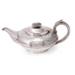 A George IV silver circular compressed tea pot by Charles Fox