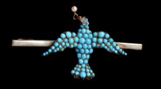 A mid 19th century turquoise, ruby, diamond and pearl St Esprit brooch