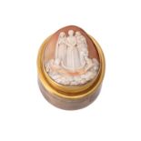 A silver gilt and shell cameo oval box by Frederick Thomas Buckthorpe