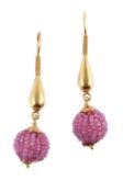 A pair of gold coloured pink sapphire earrings by Natalia Josca