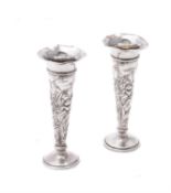 A pair of Art Nouveau silver tapering vases by William Comyns & Sons