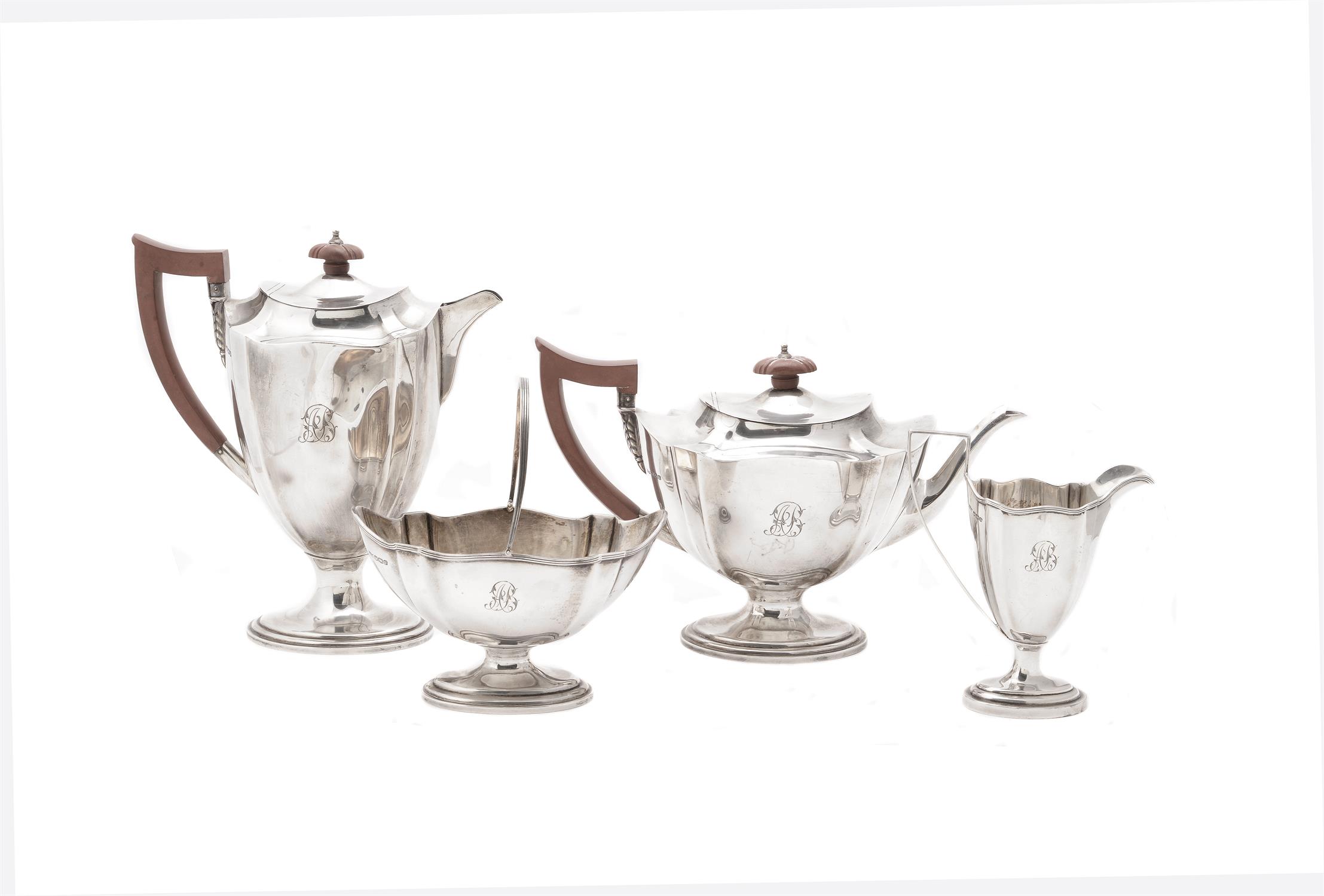 A silver shaped oval four piece tea set by Mappin & Webb