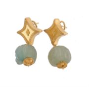 A pair of green frosted Roman glass earrings by Natalia Josca