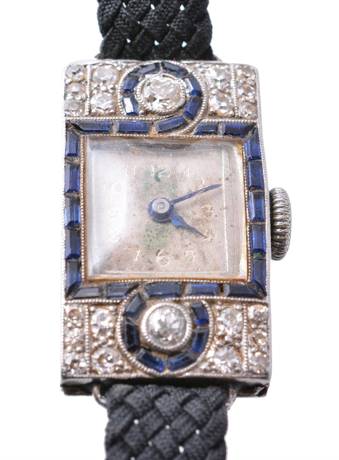 Unsigned, Lady's Art Deco platinum coloured, diamond and sapphire cocktail watch - Image 2 of 2