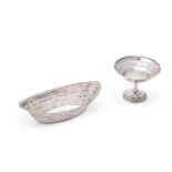 An Edwardian silver navette shaped basket by Hilliard & Thomason