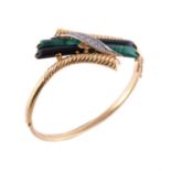 An Italian malachite, onyx and diamond hinged bangle