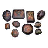 Nine Soviet Russian painted lacquer boxes