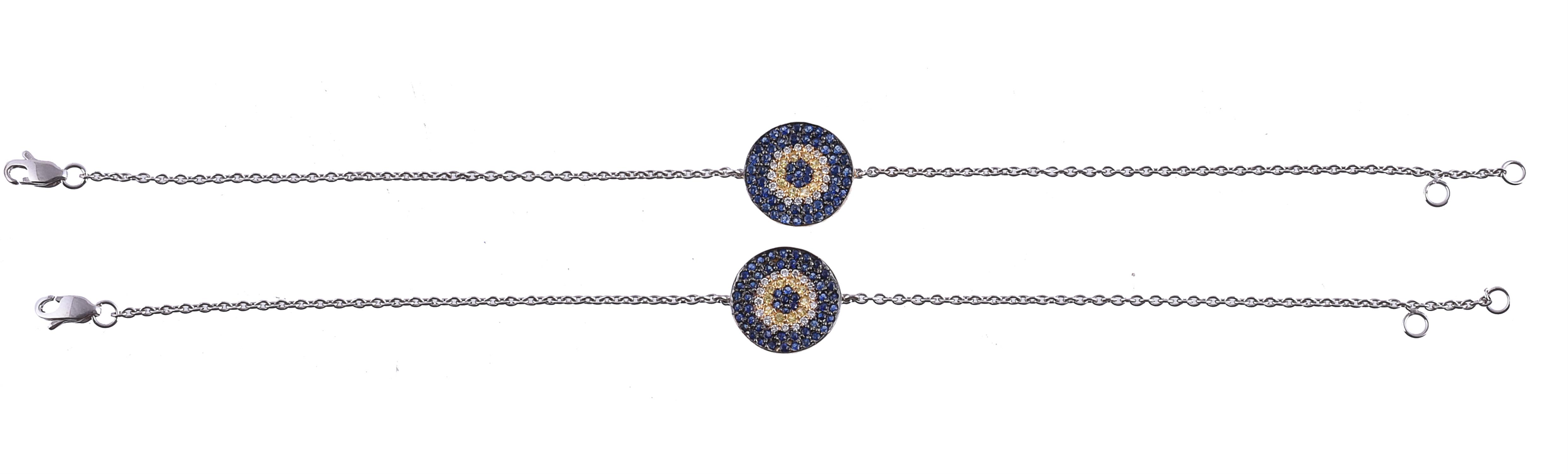 Two evil eye sapphire and diamond bracelets