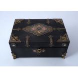 A champlevé enamel, brass and ebonised box