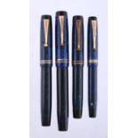 Parker, Duofold, four blue marbled fountain pens