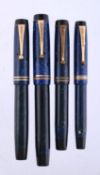 Parker, Duofold, four blue marbled fountain pens