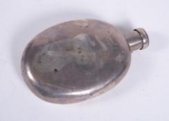 A late Victorian silver oval hip flask by Wright & Davies
