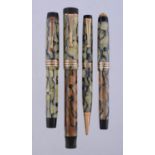 Parker, Duofold Lucky Curve, a green and brown marbled fountain pen
