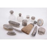 A collection of assorted silver and silver coloured mounted dressing table items