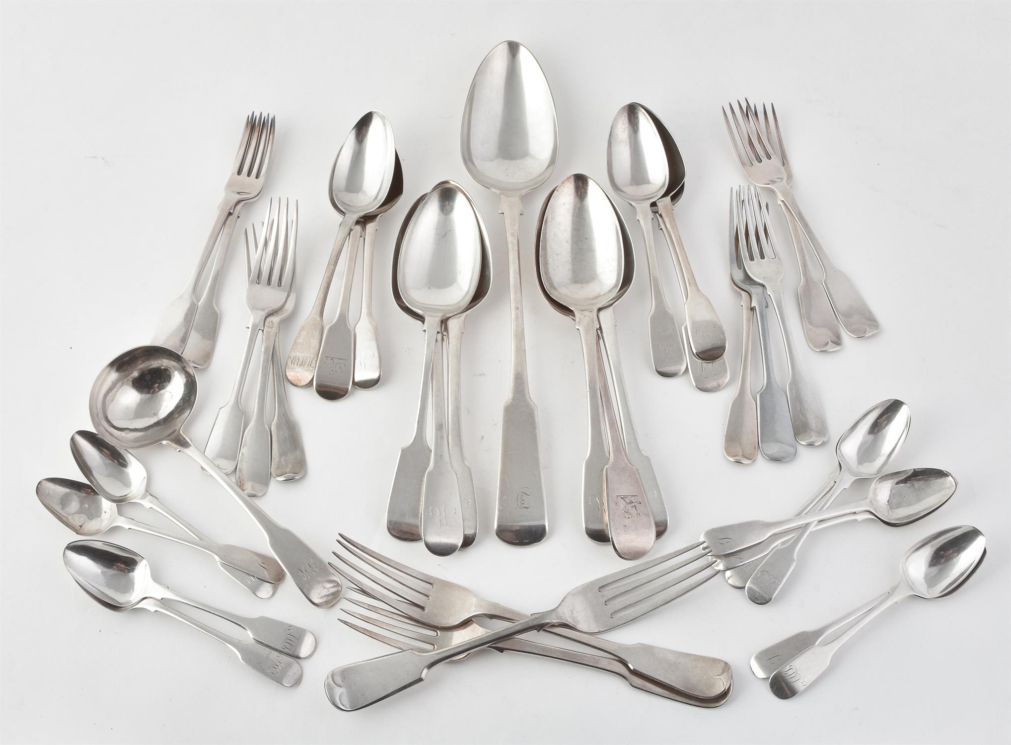 A collection of silver fiddle pattern flatware