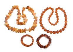 An amber necklace composed of irregular shaped angular beads