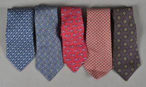 Hermes, a collection of five silk ties