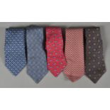 Hermes, a collection of five silk ties