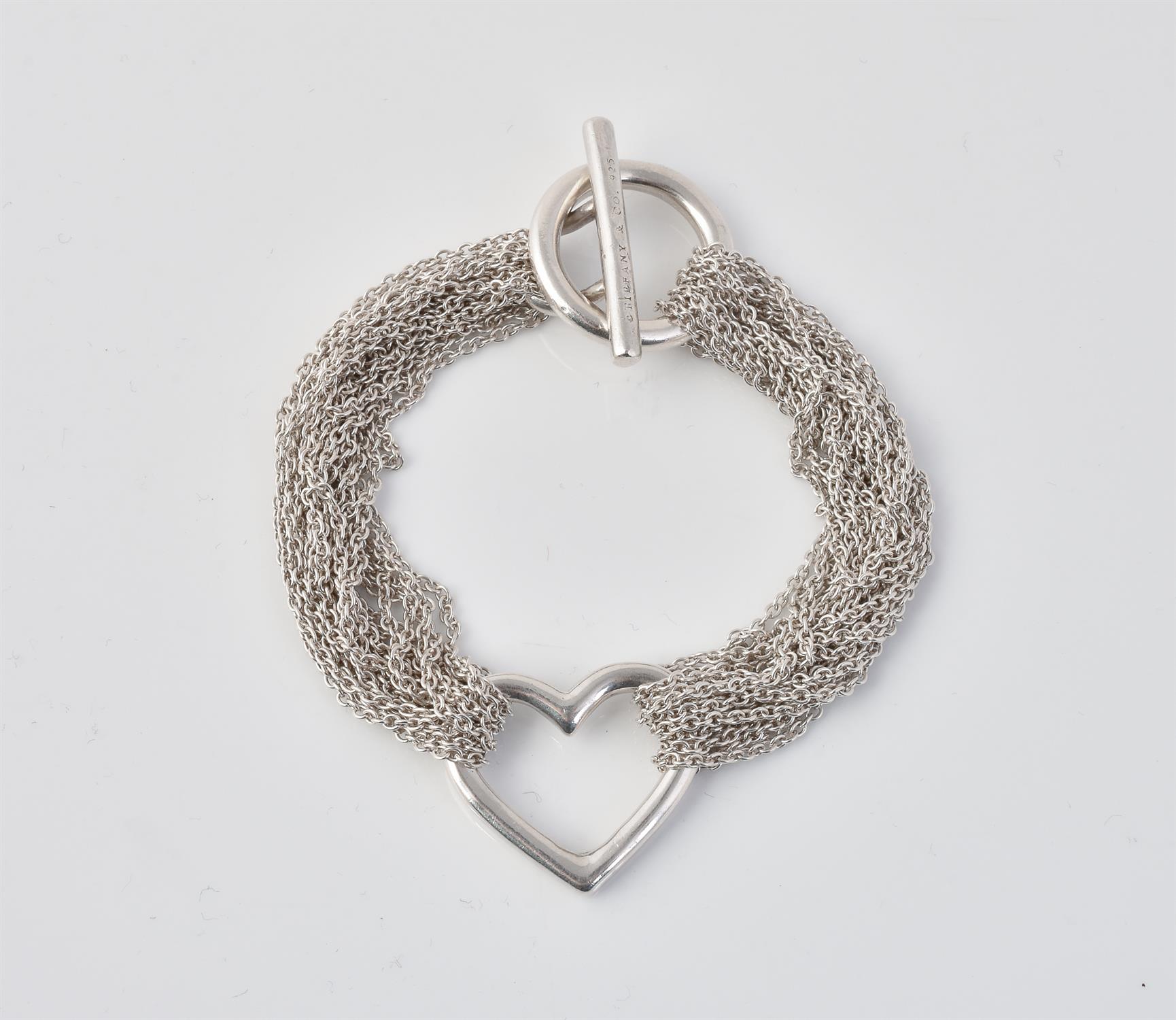 A silver mesh heart toggle bracelet by Tiffany & Co.