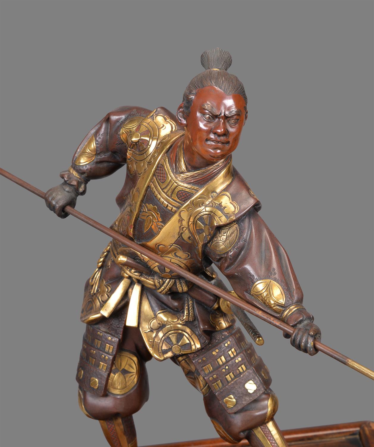 Gyokko: Two Japanese Parcel Gilt Bronze Figures of Warriors - Image 2 of 6