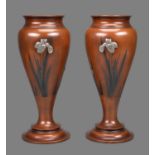 A Pair of Japanese Copper Bronze Vases each of elongated