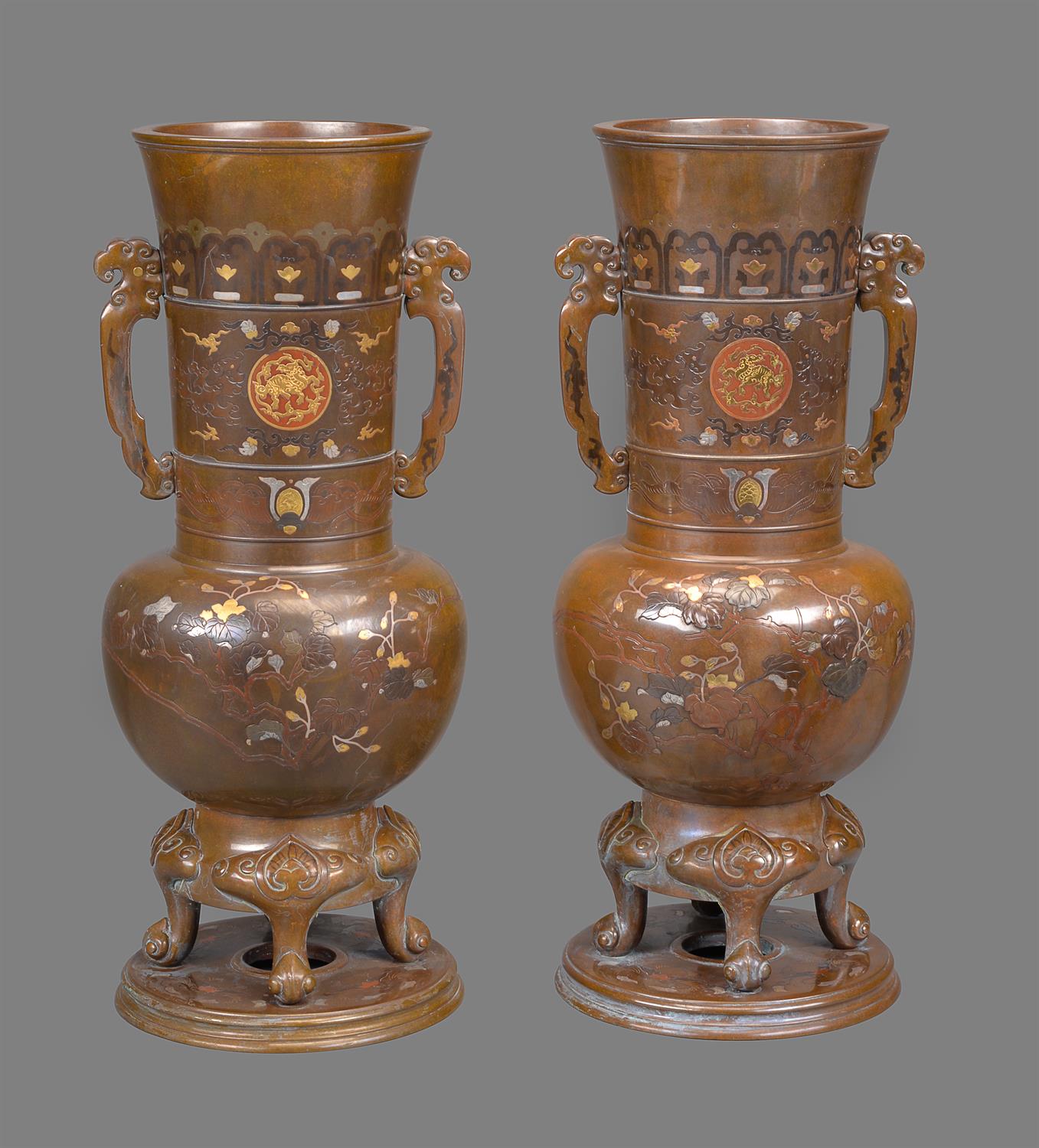 A Pair of Japanese Bronze Vases