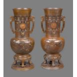 A Pair of Japanese Bronze Vases