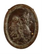 An Oval Japanese Bronze Plaque