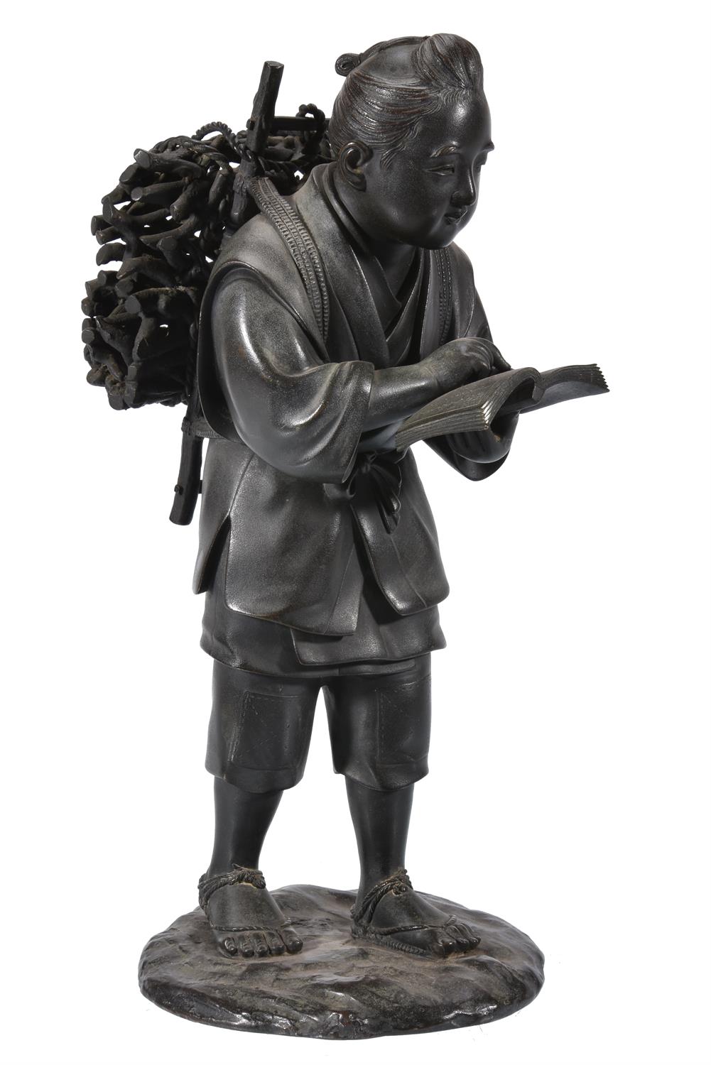 A Japanese Cast Bronze Figure of Ninomiya Kinjiro