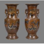 A Pair of Inlaid Japanese Bronze Vases