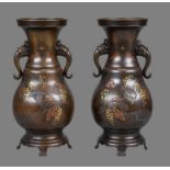 A Pair of Japanese Bronze Vases