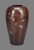 A Japanese Inlaid Bronze Vase of simple ovoid form with incurved mouth