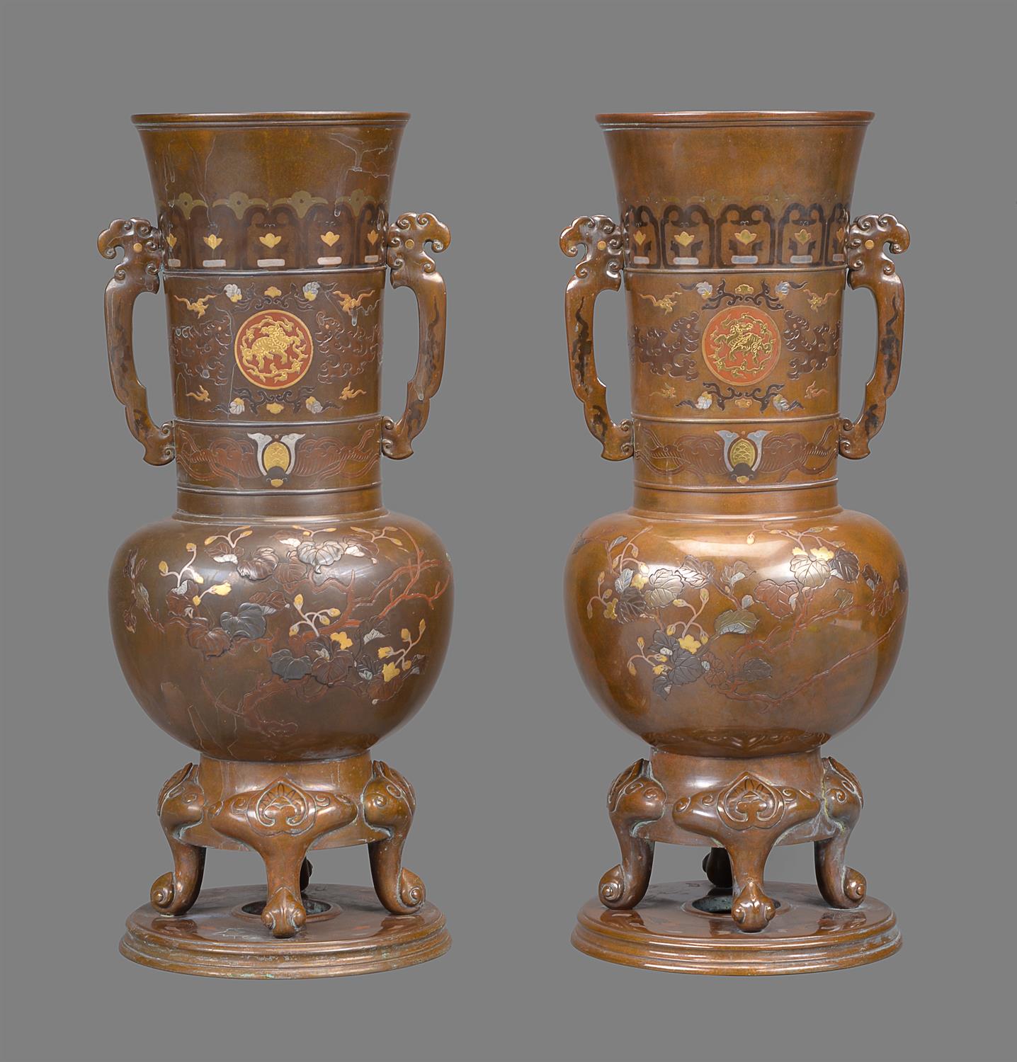 A Pair of Japanese Bronze Vases - Image 2 of 4