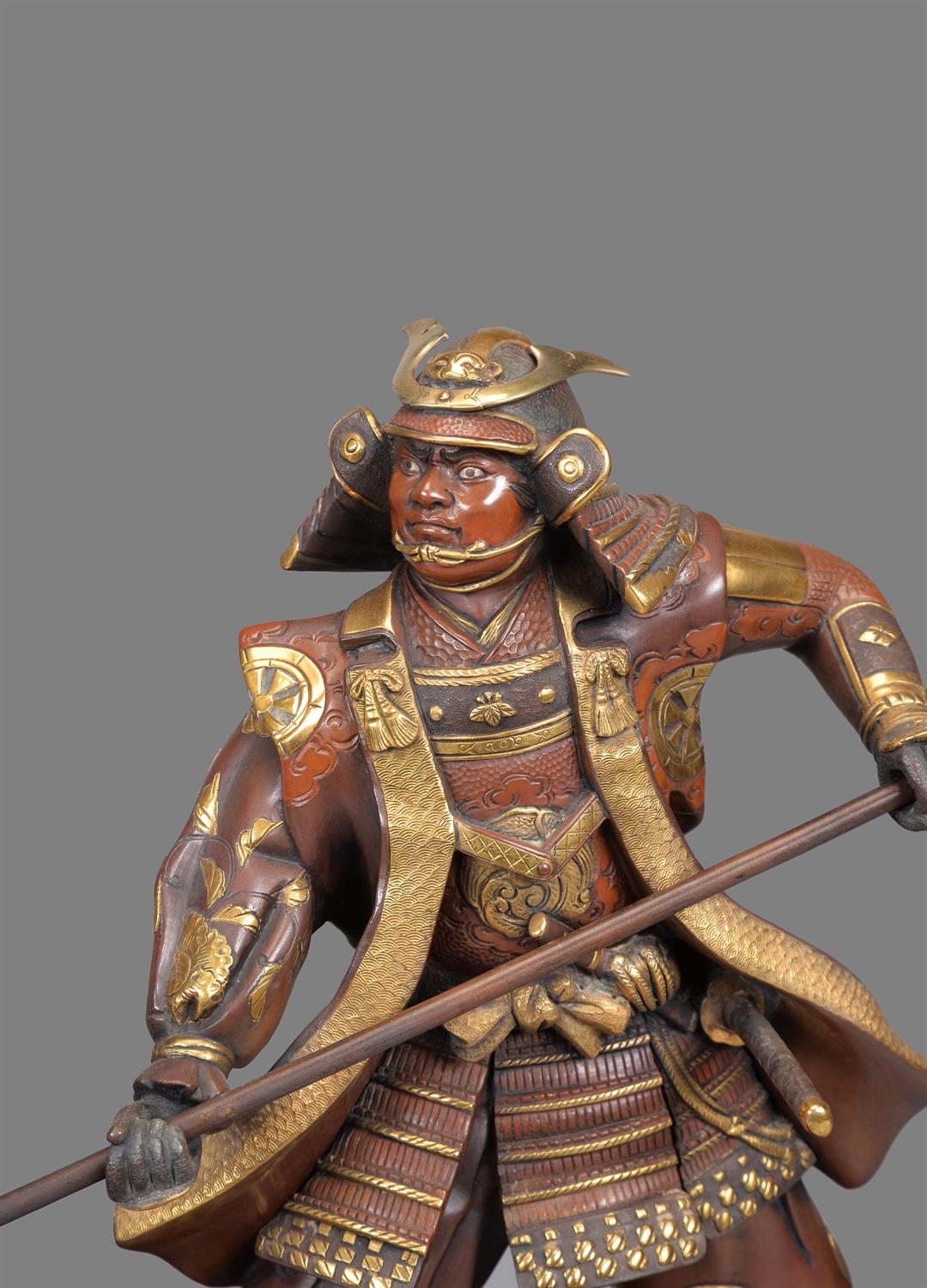 Gyokko: Two Japanese Parcel Gilt Bronze Figures of Warriors - Image 3 of 6