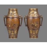 Style of Eisuke Miya-O: A Pair of Parcel Gilt Bronze Vases