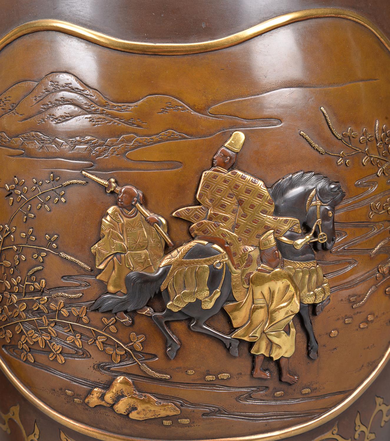 Style of Eisuke Miya-O: A Pair of Parcel Gilt Bronze Vases - Image 3 of 6