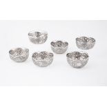 A set of six Chinese silver pierced bowls