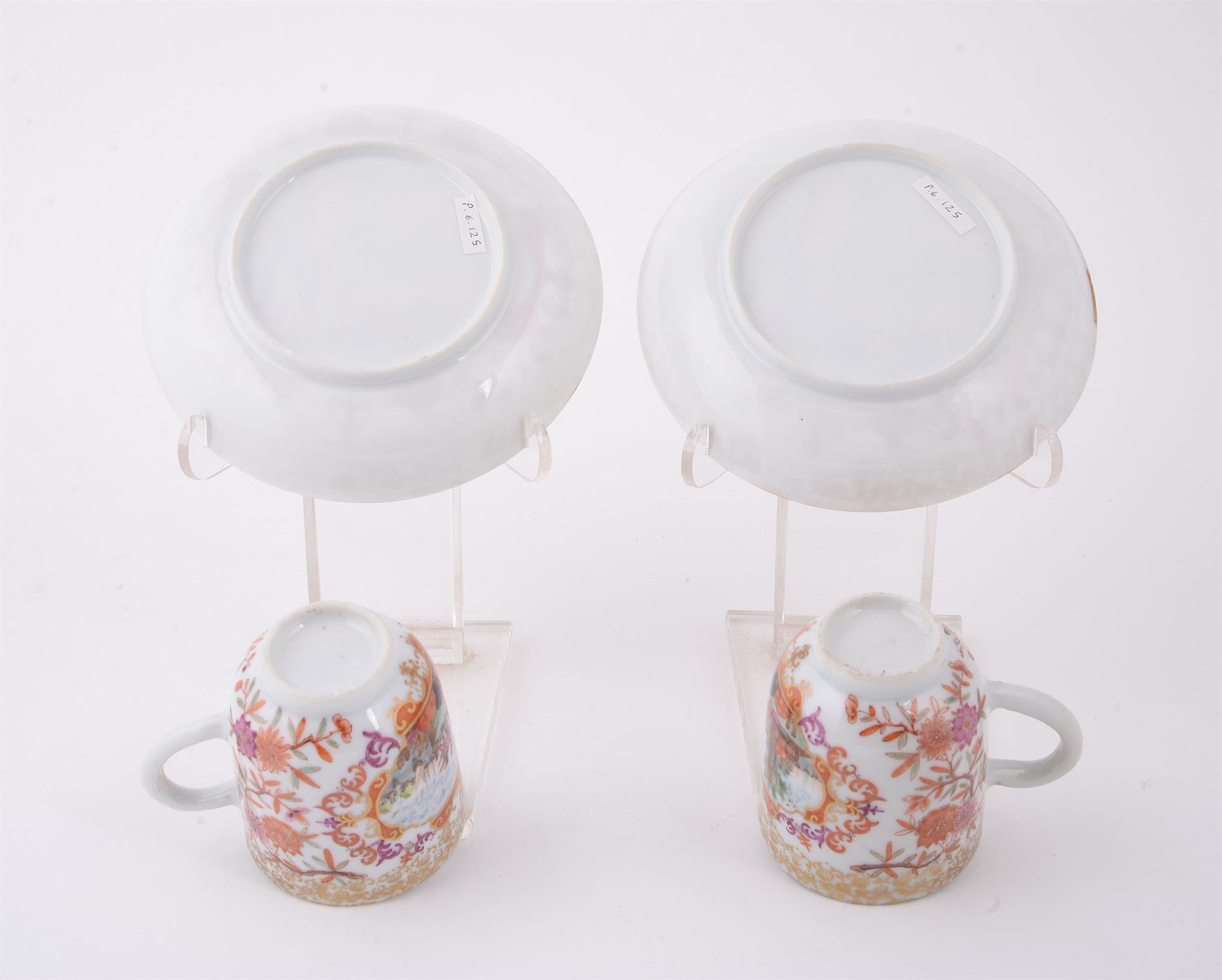 A pair of Chinese famille rose 'Meissen style' cups and saucers - Image 3 of 9