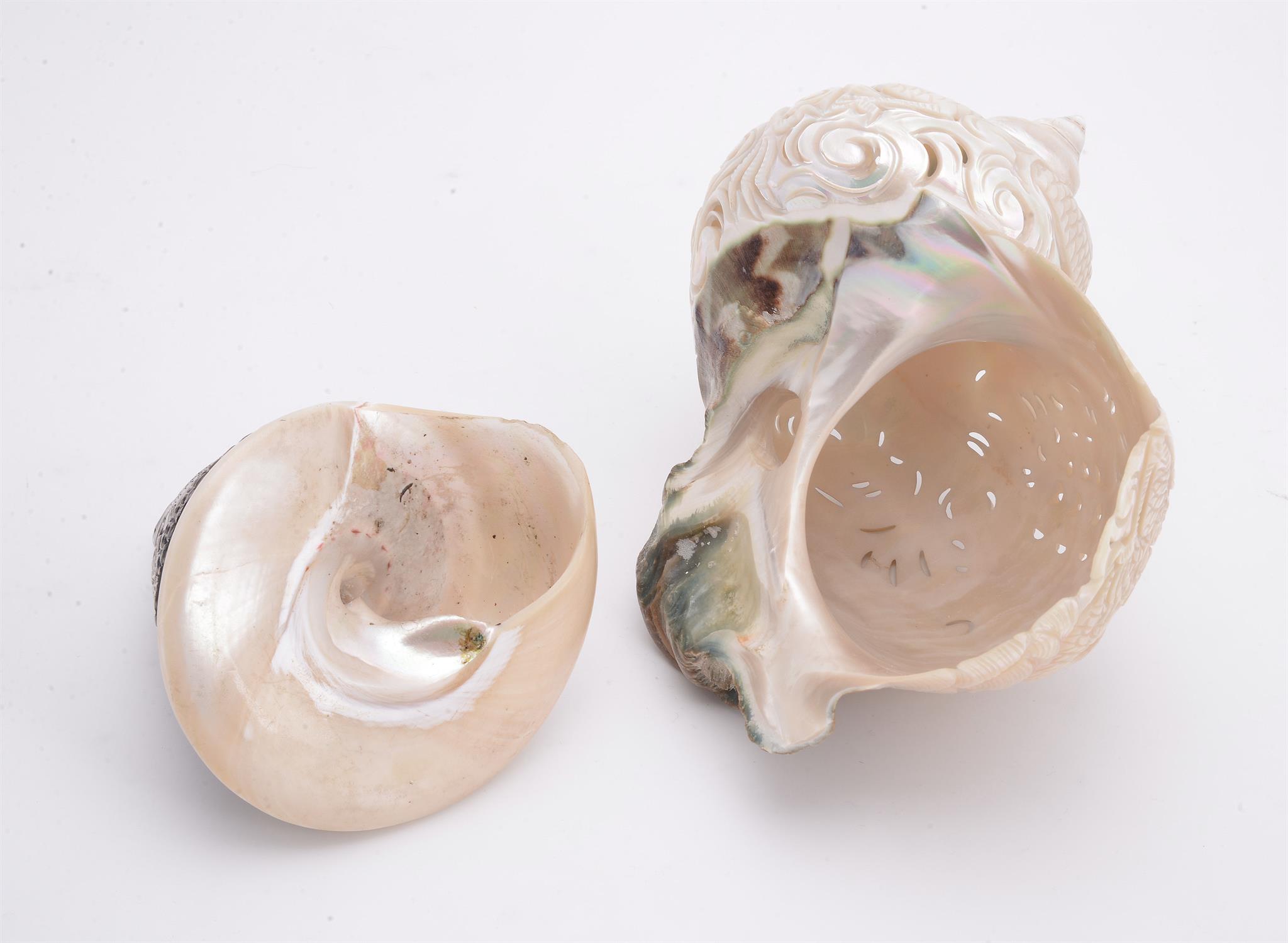 Y A Chinese 'Dragon' carved lustrous shell - Image 3 of 3