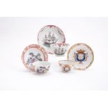 Three Chinese export famille rose tea bowls and saucers