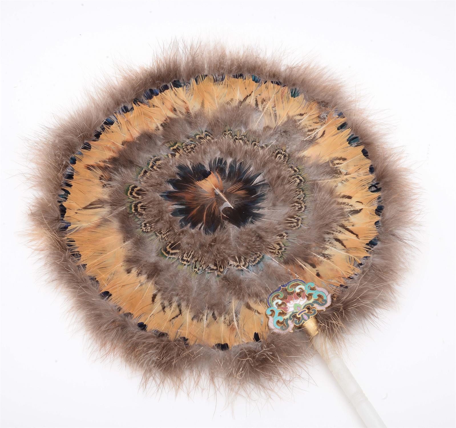 A Chinese circular pheasant feather fan - Image 4 of 4