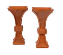 A pair of Chinese bamboo-veneered gu vases