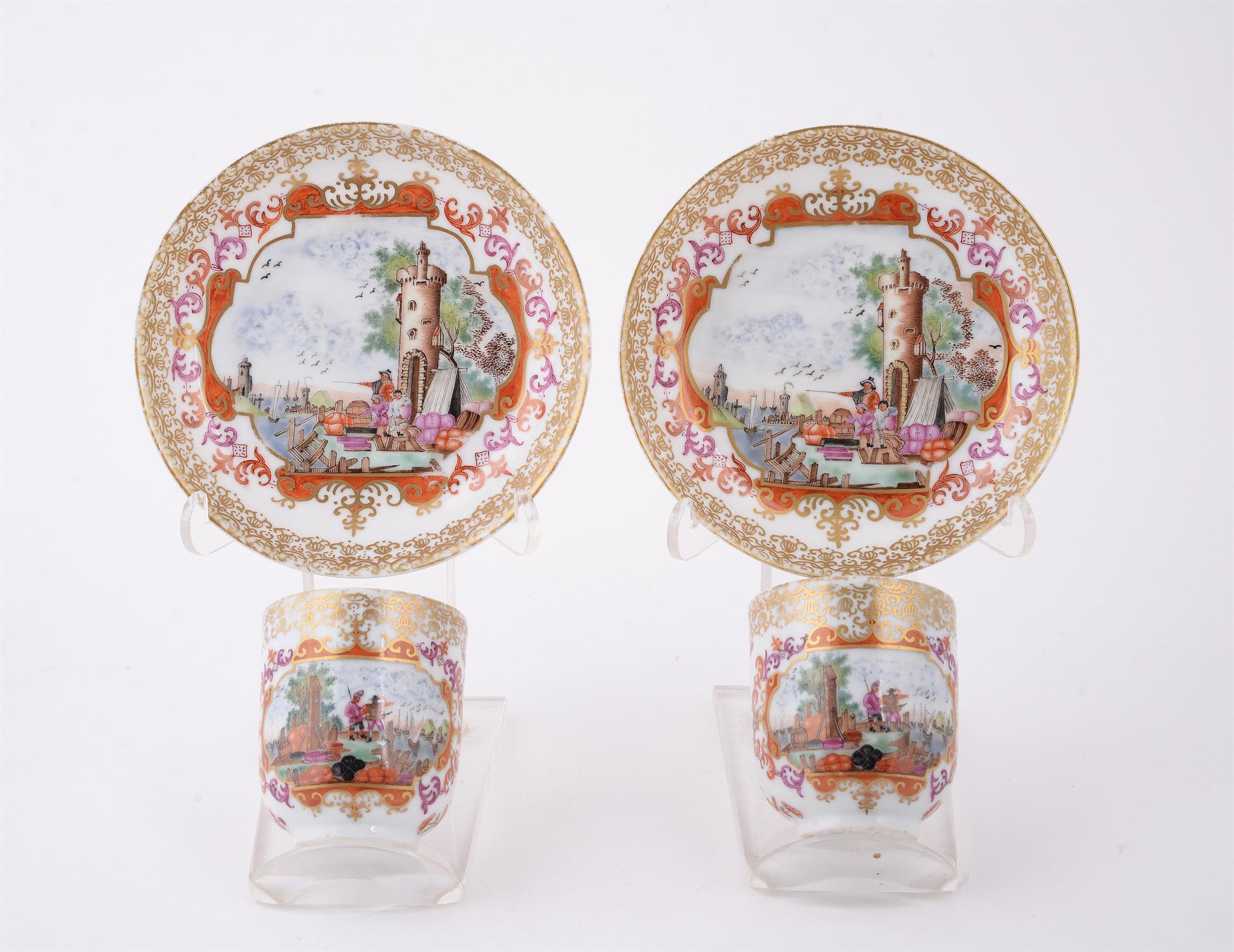 A pair of Chinese famille rose 'Meissen style' cups and saucers - Image 4 of 9