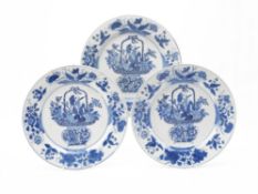 Three Chinese blue and white plates