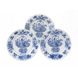 Three Chinese blue and white plates