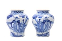 A pair of Chinese blue and white vases