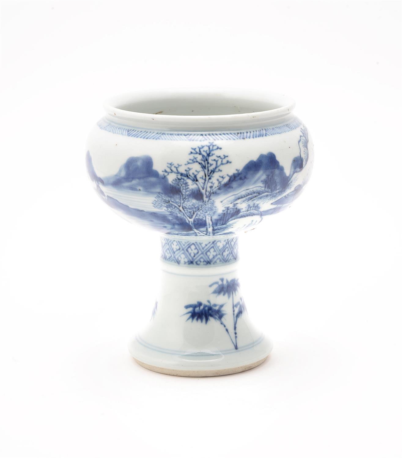 A Chine blue and white stem cup