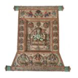 Y A Nepalese inlaid silver coloured Thangka