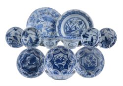 A group of Chinese blue and white 'Kraak' bowls and dishes