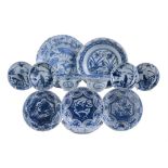 A group of Chinese blue and white 'Kraak' bowls and dishes